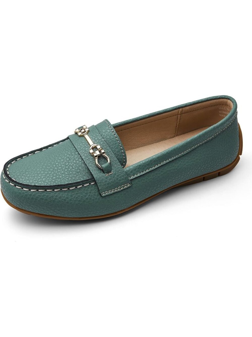 Women's Green Comfortable & Lightweight Leather Loafers Slip-On Flats Shoes - Picture 4 of 6